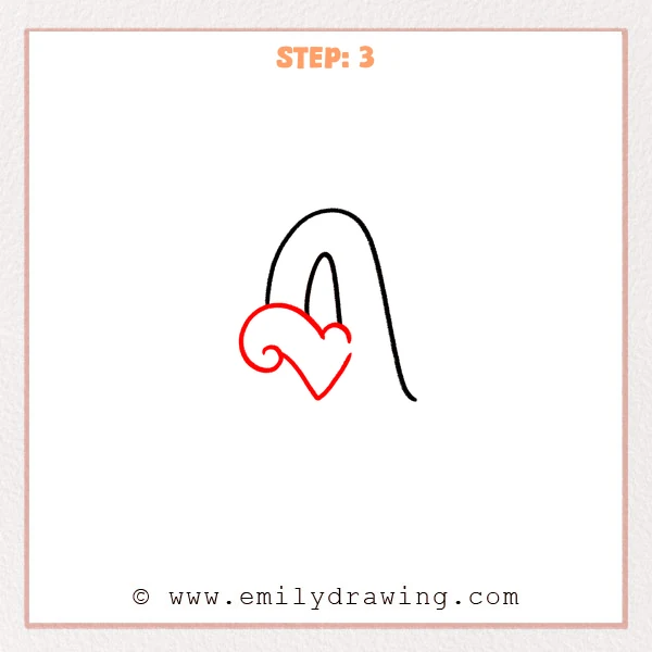how to draw a fancy letter a - A fancy letter A with a defined inner stroke added and a bold heart-shaped flourish with a small spiral on the left side.